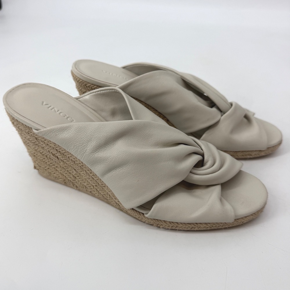 Vince Women Ivory Leather Knot Espadrille Wedge Sandals US 9M EUR 39